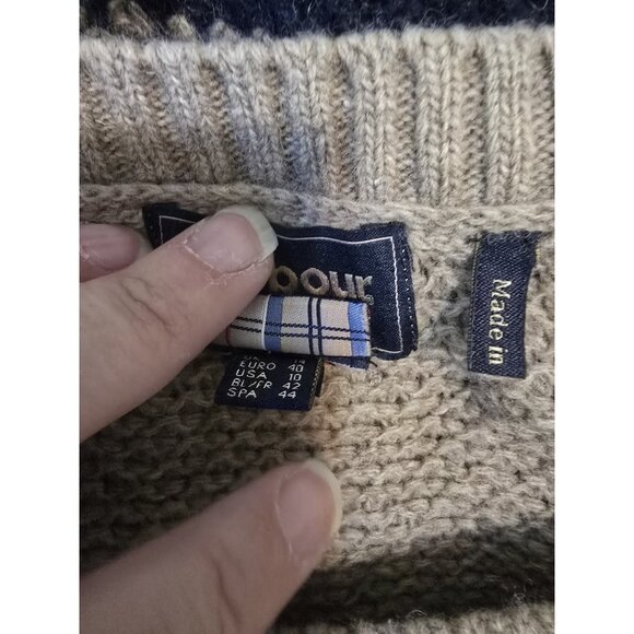 Barbour Heather Knit Jumper Colorblock Tan Blue Wool Blend Side Buttons US 10 - Picture 6 of 12